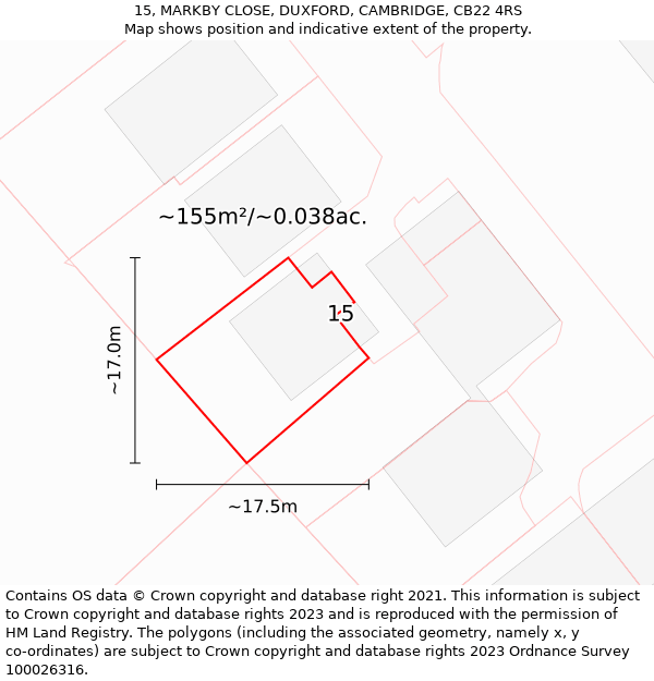 15, MARKBY CLOSE, DUXFORD, CAMBRIDGE, CB22 4RS: Plot and title map