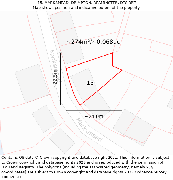 15, MARKSMEAD, DRIMPTON, BEAMINSTER, DT8 3RZ: Plot and title map