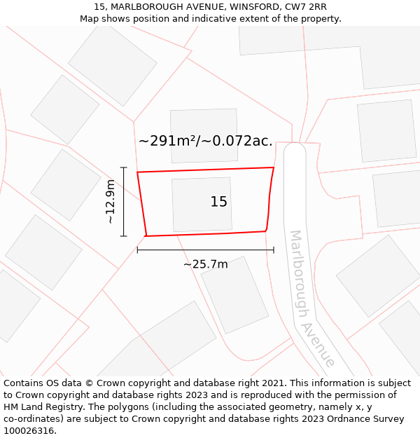 15, MARLBOROUGH AVENUE, WINSFORD, CW7 2RR: Plot and title map