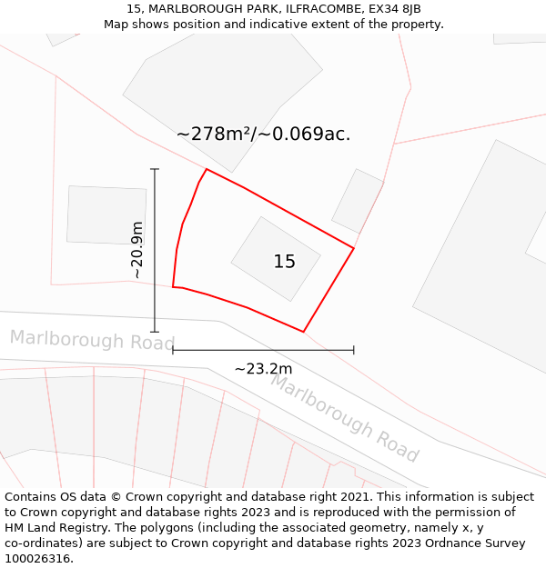 15, MARLBOROUGH PARK, ILFRACOMBE, EX34 8JB: Plot and title map