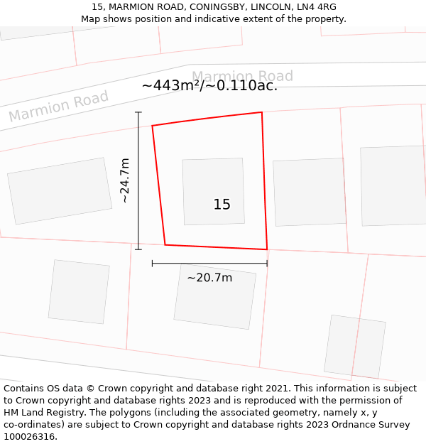 15, MARMION ROAD, CONINGSBY, LINCOLN, LN4 4RG: Plot and title map