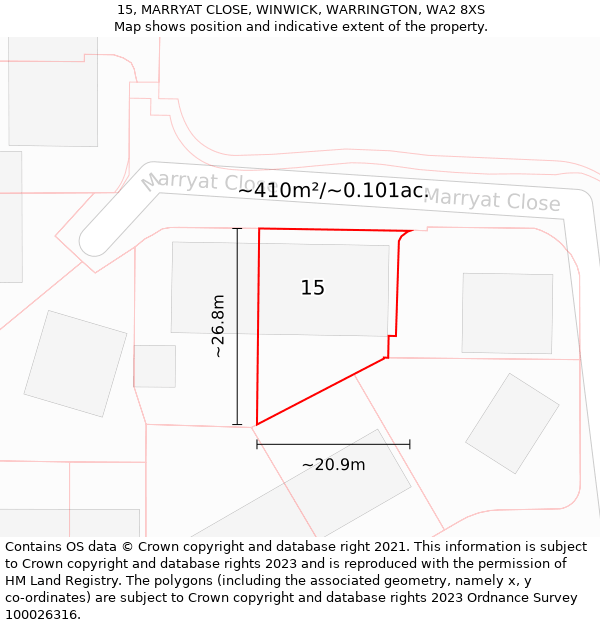 15, MARRYAT CLOSE, WINWICK, WARRINGTON, WA2 8XS: Plot and title map