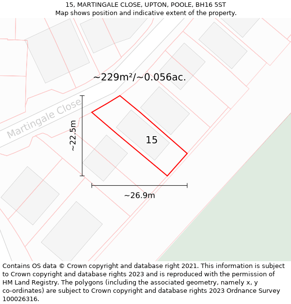 15, MARTINGALE CLOSE, UPTON, POOLE, BH16 5ST: Plot and title map