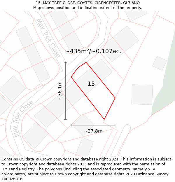 15, MAY TREE CLOSE, COATES, CIRENCESTER, GL7 6NQ: Plot and title map