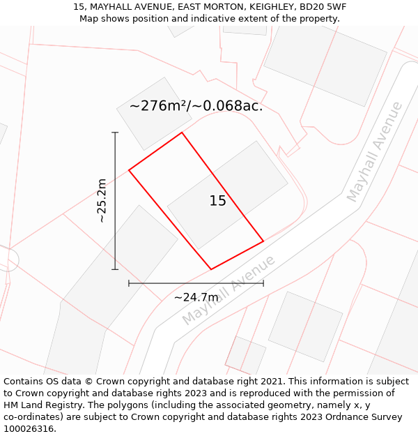 15, MAYHALL AVENUE, EAST MORTON, KEIGHLEY, BD20 5WF: Plot and title map