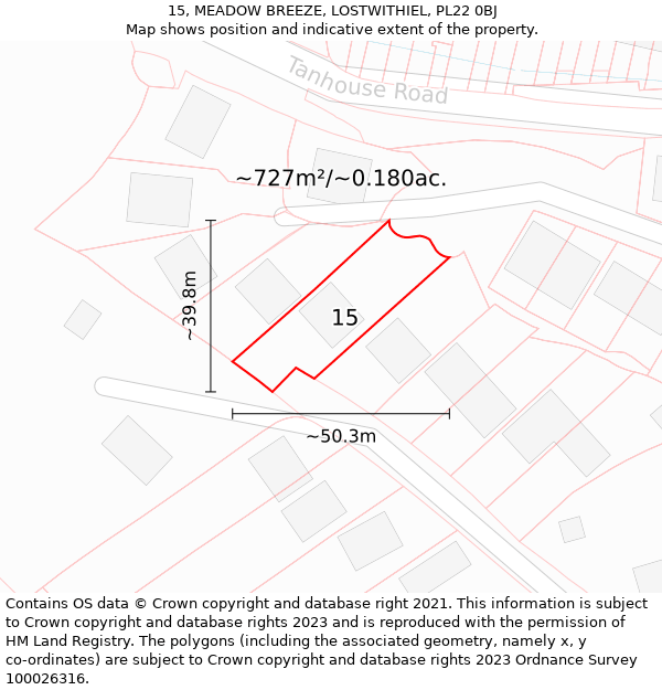 15, MEADOW BREEZE, LOSTWITHIEL, PL22 0BJ: Plot and title map