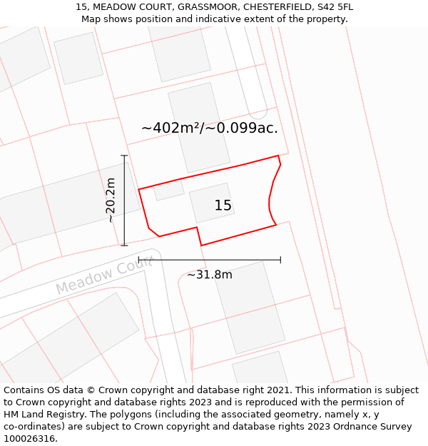 15, MEADOW COURT, GRASSMOOR, CHESTERFIELD, S42 5FL: Plot and title map