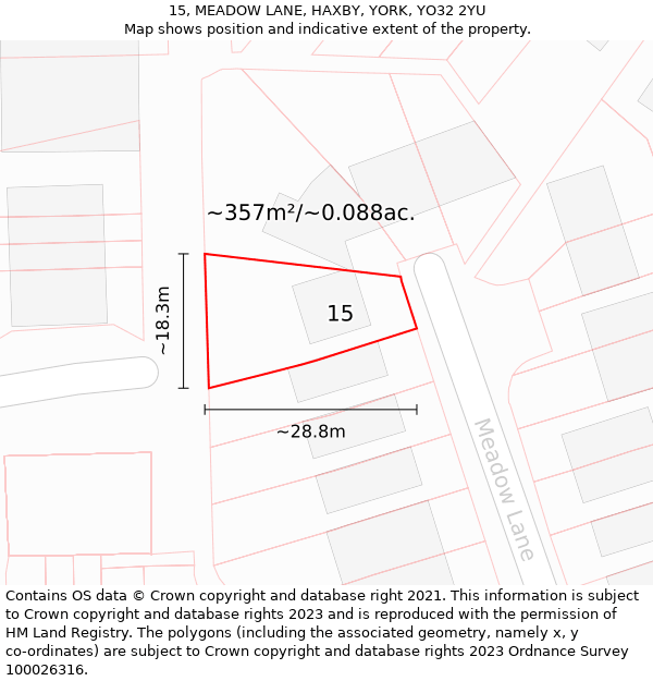 15, MEADOW LANE, HAXBY, YORK, YO32 2YU: Plot and title map