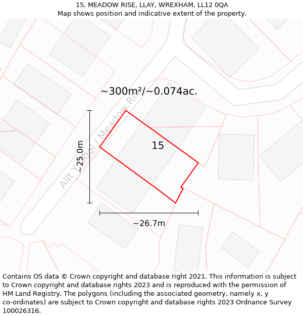 15, MEADOW RISE, LLAY, WREXHAM, LL12 0QA: Plot and title map