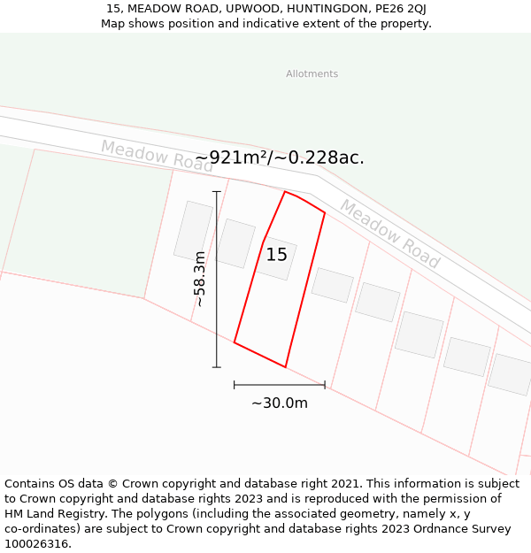 15, MEADOW ROAD, UPWOOD, HUNTINGDON, PE26 2QJ: Plot and title map