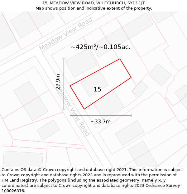 15, MEADOW VIEW ROAD, WHITCHURCH, SY13 1JT: Plot and title map