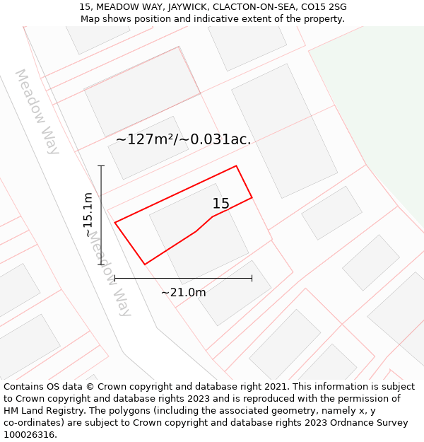 15, MEADOW WAY, JAYWICK, CLACTON-ON-SEA, CO15 2SG: Plot and title map