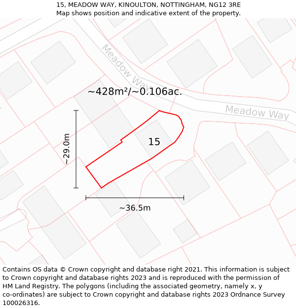 15, MEADOW WAY, KINOULTON, NOTTINGHAM, NG12 3RE: Plot and title map