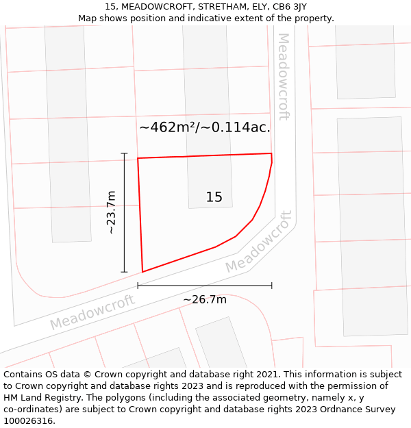 15, MEADOWCROFT, STRETHAM, ELY, CB6 3JY: Plot and title map