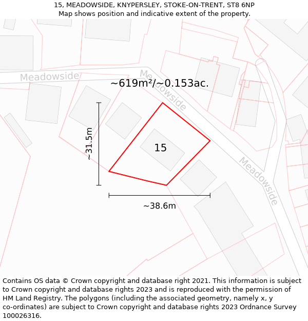 15, MEADOWSIDE, KNYPERSLEY, STOKE-ON-TRENT, ST8 6NP: Plot and title map