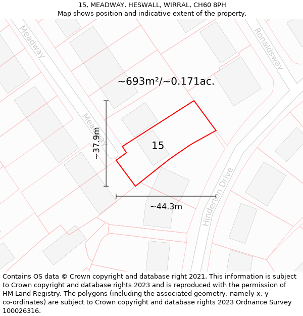 15, MEADWAY, HESWALL, WIRRAL, CH60 8PH: Plot and title map