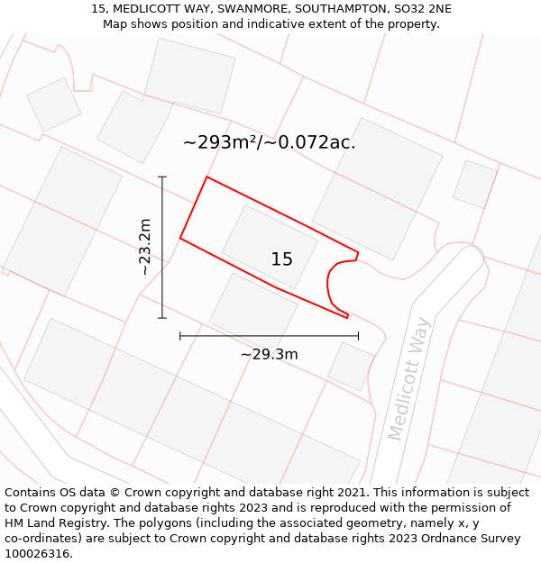 15, MEDLICOTT WAY, SWANMORE, SOUTHAMPTON, SO32 2NE: Plot and title map