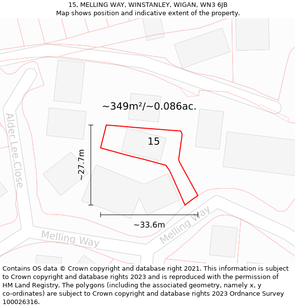 15, MELLING WAY, WINSTANLEY, WIGAN, WN3 6JB: Plot and title map