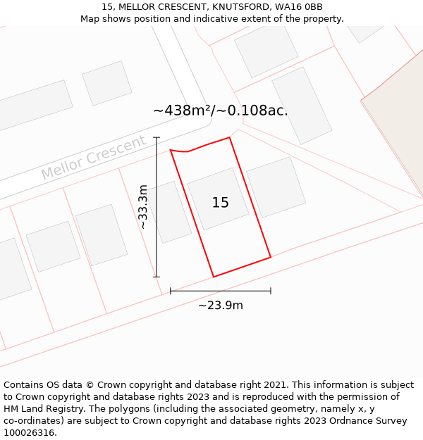 15, MELLOR CRESCENT, KNUTSFORD, WA16 0BB: Plot and title map