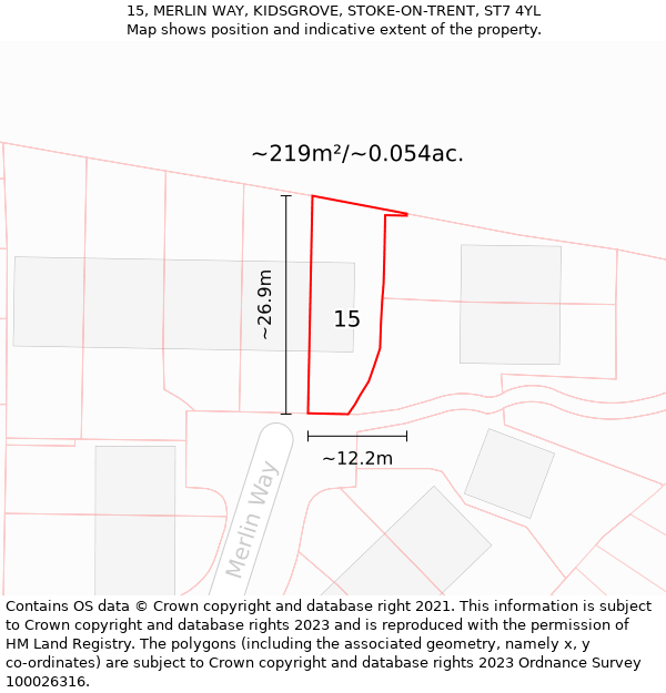 15, MERLIN WAY, KIDSGROVE, STOKE-ON-TRENT, ST7 4YL: Plot and title map