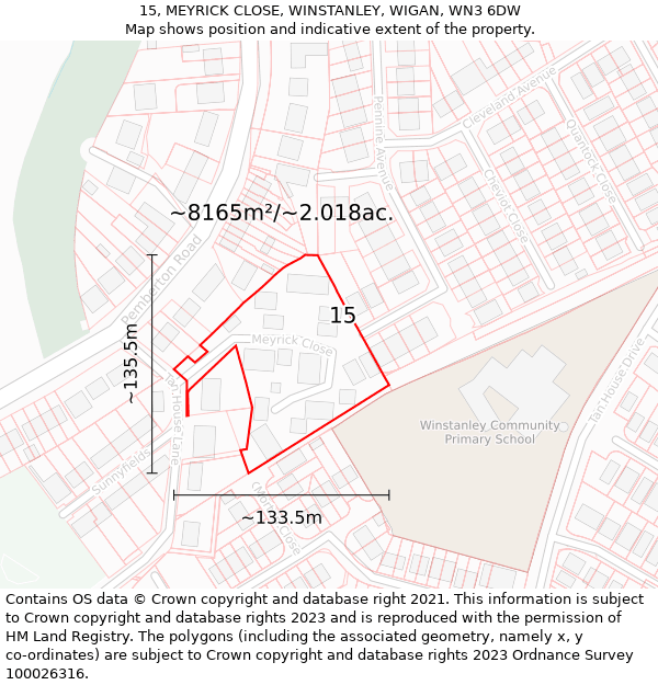 15, MEYRICK CLOSE, WINSTANLEY, WIGAN, WN3 6DW: Plot and title map