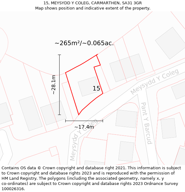 15, MEYSYDD Y COLEG, CARMARTHEN, SA31 3GR: Plot and title map