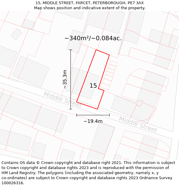 15, MIDDLE STREET, FARCET, PETERBOROUGH, PE7 3AX: Plot and title map