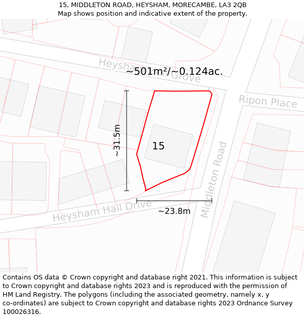 15, MIDDLETON ROAD, HEYSHAM, MORECAMBE, LA3 2QB: Plot and title map