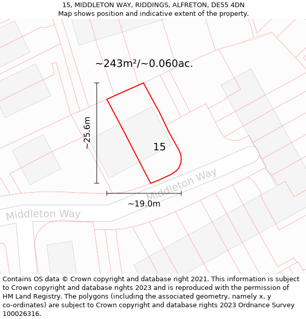 15, MIDDLETON WAY, RIDDINGS, ALFRETON, DE55 4DN: Plot and title map