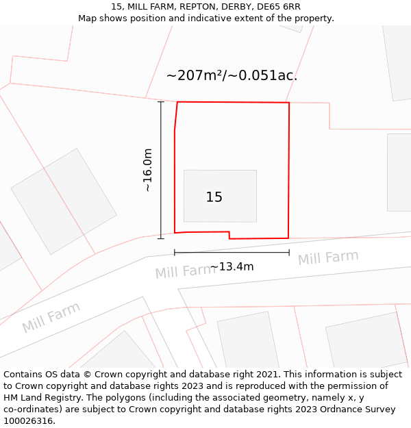 15, MILL FARM, REPTON, DERBY, DE65 6RR: Plot and title map