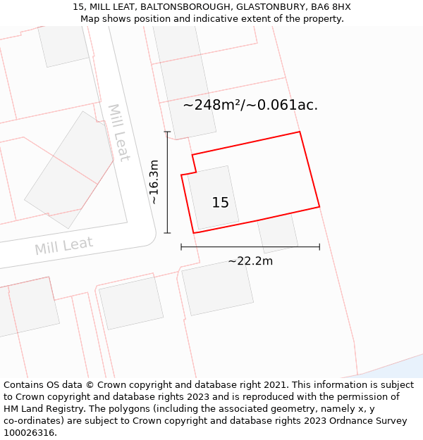 15, MILL LEAT, BALTONSBOROUGH, GLASTONBURY, BA6 8HX: Plot and title map