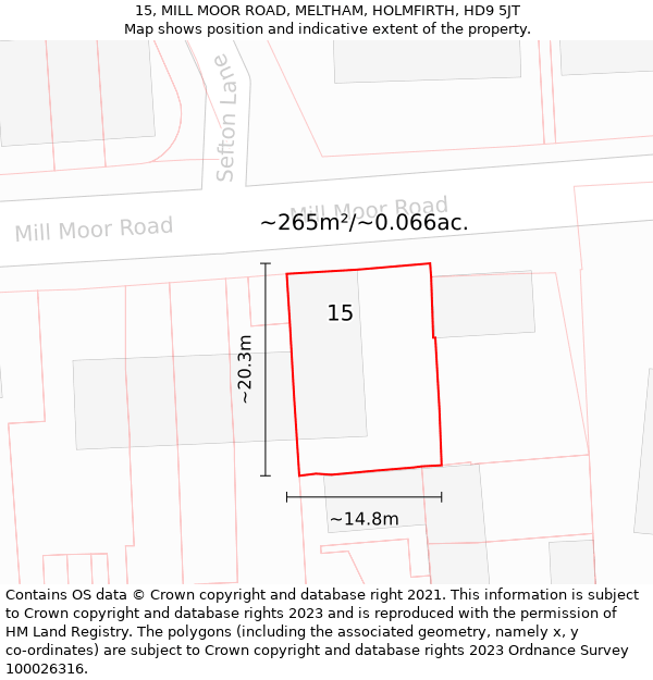 15, MILL MOOR ROAD, MELTHAM, HOLMFIRTH, HD9 5JT: Plot and title map