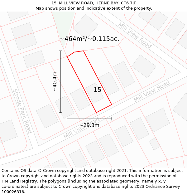 15, MILL VIEW ROAD, HERNE BAY, CT6 7JF: Plot and title map