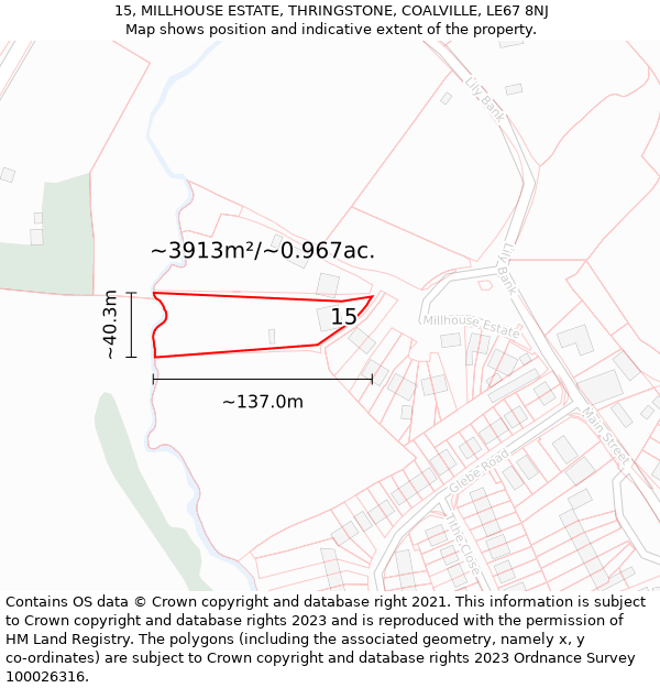 15, MILLHOUSE ESTATE, THRINGSTONE, COALVILLE, LE67 8NJ: Plot and title map