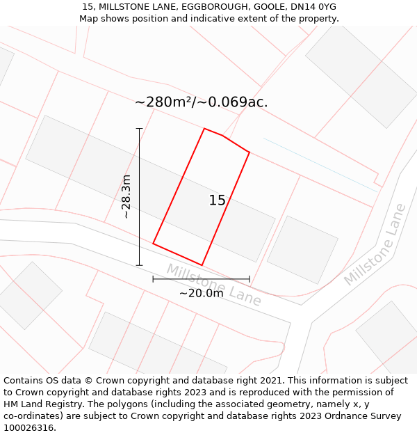 15, MILLSTONE LANE, EGGBOROUGH, GOOLE, DN14 0YG: Plot and title map