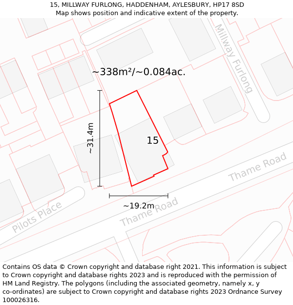 15, MILLWAY FURLONG, HADDENHAM, AYLESBURY, HP17 8SD: Plot and title map