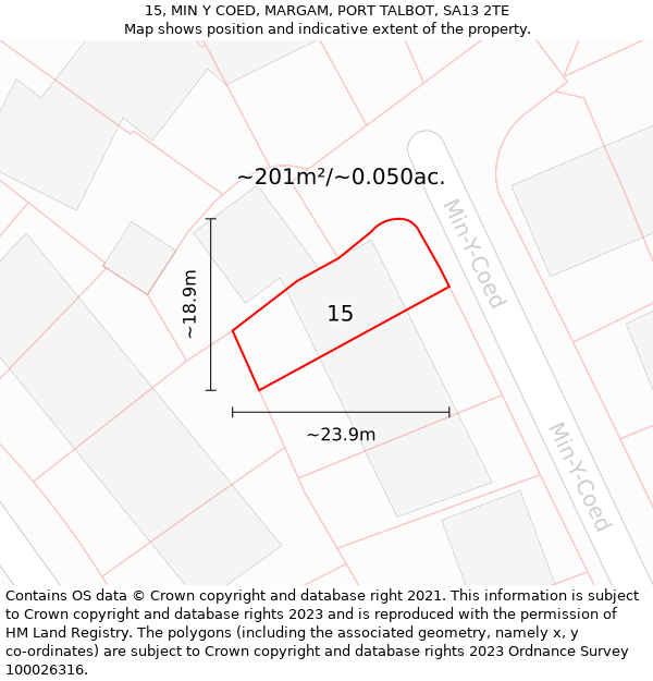 15, MIN Y COED, MARGAM, PORT TALBOT, SA13 2TE: Plot and title map