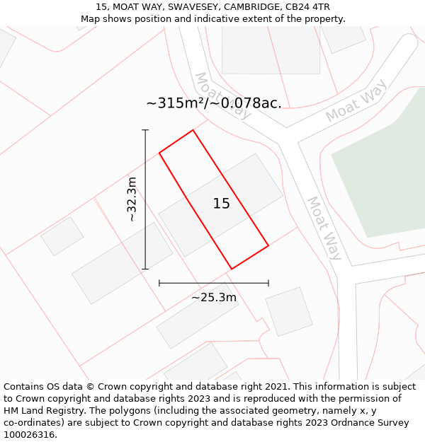 15, MOAT WAY, SWAVESEY, CAMBRIDGE, CB24 4TR: Plot and title map