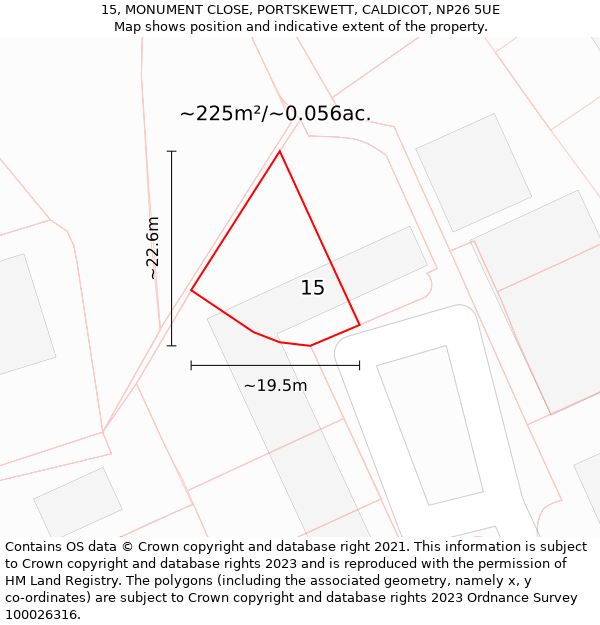 15, MONUMENT CLOSE, PORTSKEWETT, CALDICOT, NP26 5UE: Plot and title map