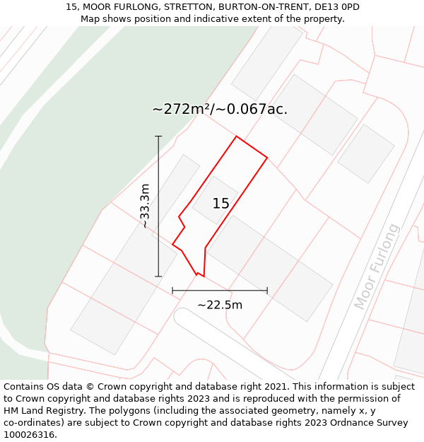 15, MOOR FURLONG, STRETTON, BURTON-ON-TRENT, DE13 0PD: Plot and title map