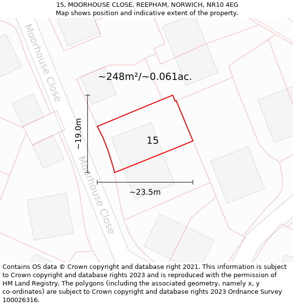 15, MOORHOUSE CLOSE, REEPHAM, NORWICH, NR10 4EG: Plot and title map