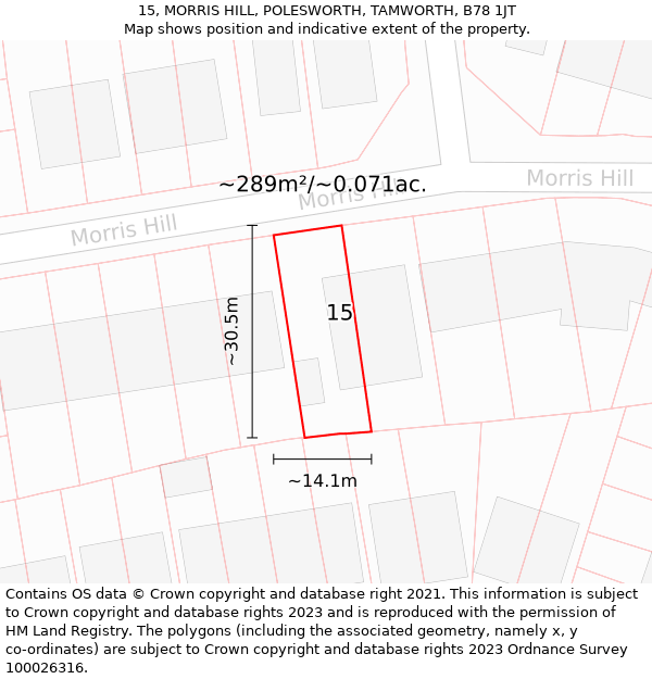15, MORRIS HILL, POLESWORTH, TAMWORTH, B78 1JT: Plot and title map