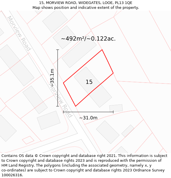 15, MORVIEW ROAD, WIDEGATES, LOOE, PL13 1QE: Plot and title map