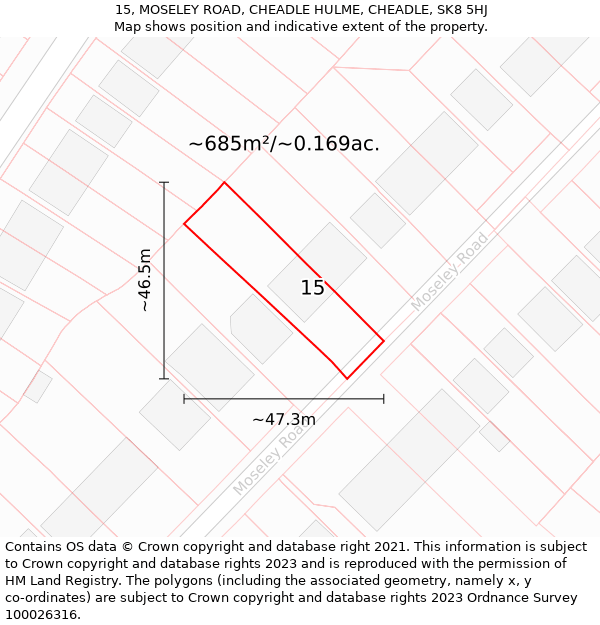 15, MOSELEY ROAD, CHEADLE HULME, CHEADLE, SK8 5HJ: Plot and title map