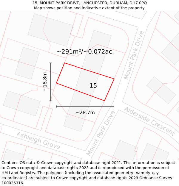 15, MOUNT PARK DRIVE, LANCHESTER, DURHAM, DH7 0PQ: Plot and title map