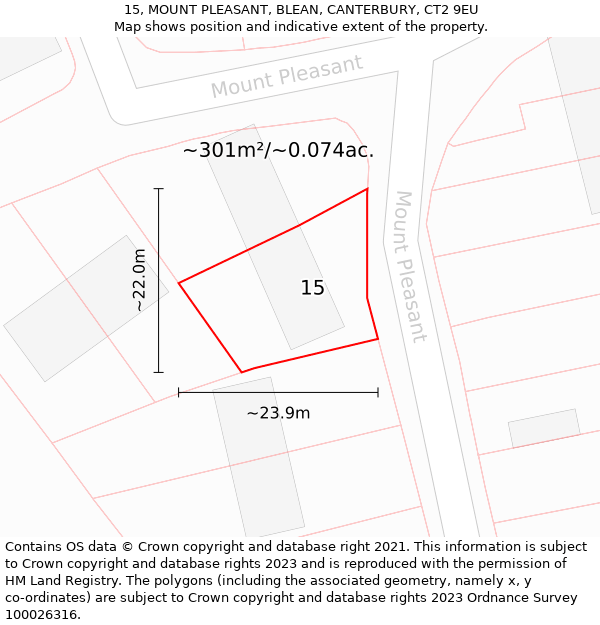 15, MOUNT PLEASANT, BLEAN, CANTERBURY, CT2 9EU: Plot and title map