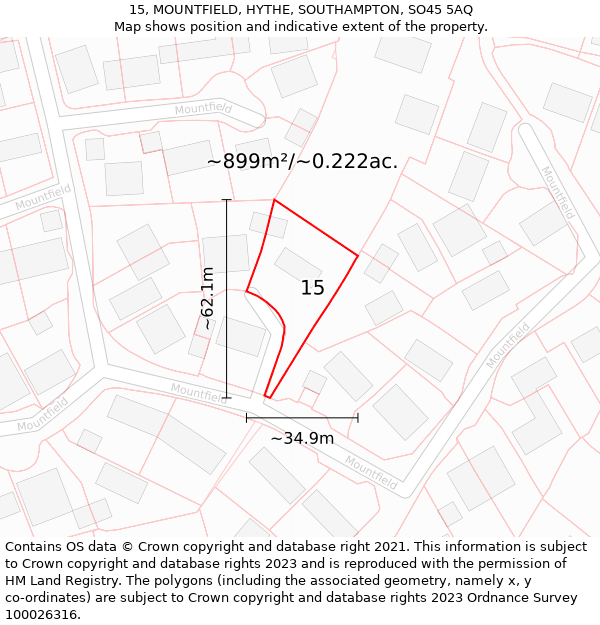 15, MOUNTFIELD, HYTHE, SOUTHAMPTON, SO45 5AQ: Plot and title map