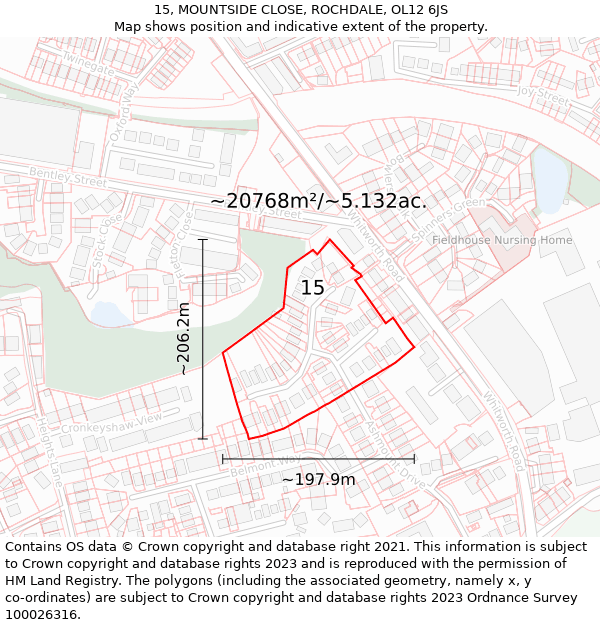 15, MOUNTSIDE CLOSE, ROCHDALE, OL12 6JS: Plot and title map