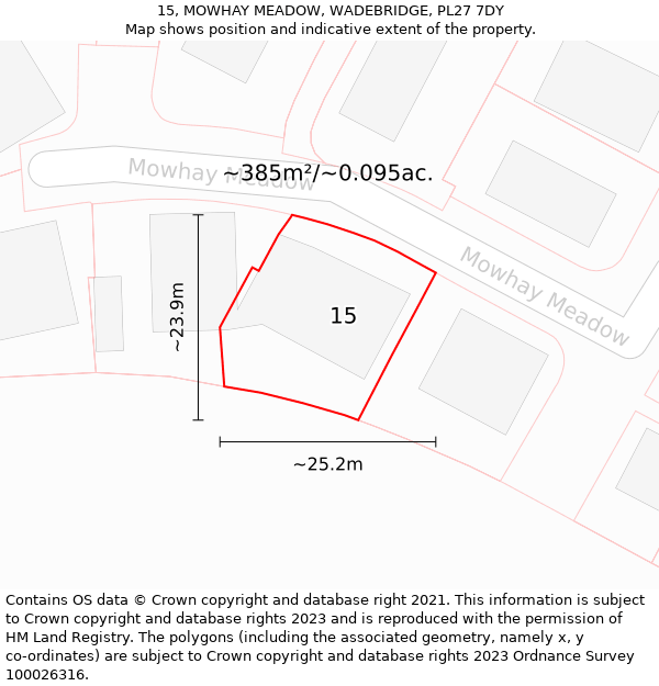 15, MOWHAY MEADOW, WADEBRIDGE, PL27 7DY: Plot and title map