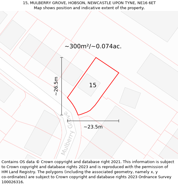 15, MULBERRY GROVE, HOBSON, NEWCASTLE UPON TYNE, NE16 6ET: Plot and title map